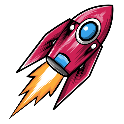 Stylized rocket launching, symbolizing innovation and speed